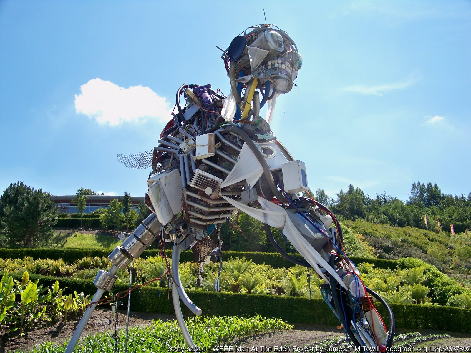Image of “WEEE Man” statue, which is made from 3.3 metric tons of electrical waste, the average amount of e-waste that one UK individual creates in a lifetime. (Photograph by James T.M. Towill and published under a CC-BY-SA-2.0 license.)